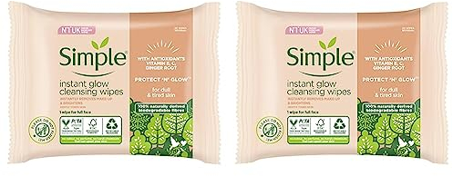 Simple Protect ‘N’ Glow Instant Glow Biodegradable Wipes dermatologically tested for sensitive skin 20 wipes (Pack of 2)