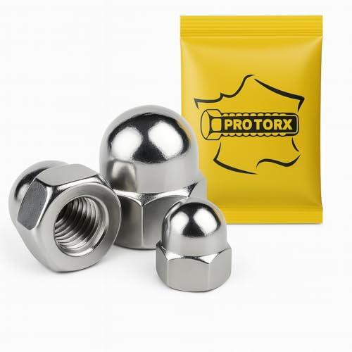 Ecrou Borgne M6 : 50 Pcs Visserie Inox A2 pour Vis Boulon Rondelle | Écrous Capuchons Acier Bombee Hexagonal Protection | Anti-Rouille Usage Extérieur - DIN 1587 | Ecrous PROTORX