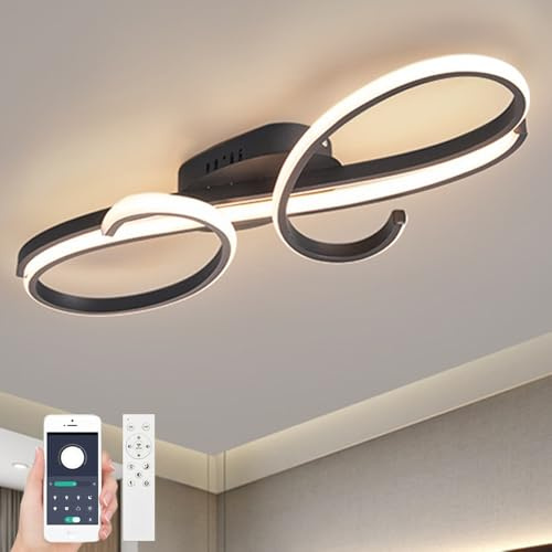 Moderna LED-Taklampor, Kreativ Dimbar Taklampa Med FjäRrkontroll FöR Vardagsrum Sovrum Matsal Korridorer (Svart, 100cm)
