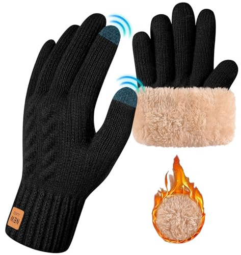 Voqeen Guanti Donna Invernali Touch Screen in Maglia Foderati in Pile per Donna e Uomo, Design Polsino per Tempo Freddo, ideali per Corsa, Guida e Escursionismo