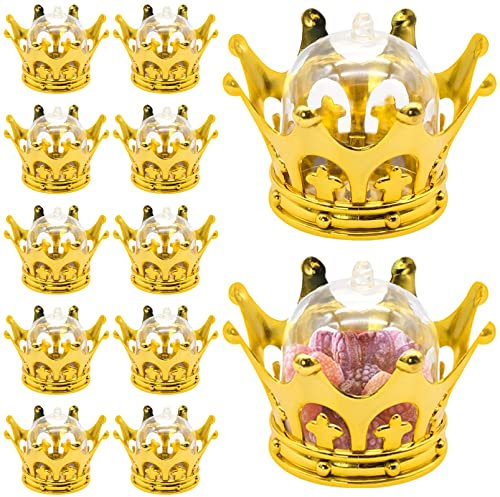 WSAMJIN 12 Pieces Candy Box Crown, Crown Shape Treat Box with Dome Plastic Crown Candy Storage Boxes Mini Muffin Bell Candy Bottles for Baby Shower, Princess Party, Birthday Party, Wedding Decoration