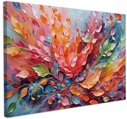 CHDITB Colorful Abstract Wall Art,Floral Leaves Canvas Prints,Abstract Flower Wall Art, Vintage Framed Wall Decoration,Mordern Abstract Wall Decor for Living Room Bedroom Apartment Office(59x39cm)