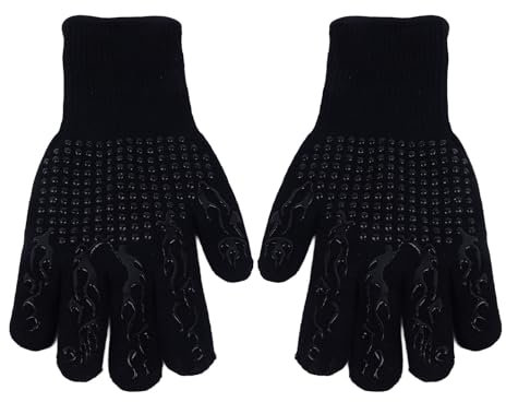 Grcfumo Guantes para Barbacoa, Guantes para Asar de Fibra Retardante de Llama, Guantes para Barbacoa Resistentes al Calor, Guantes de Cocina ignífugos para Barbacoa, Horno,