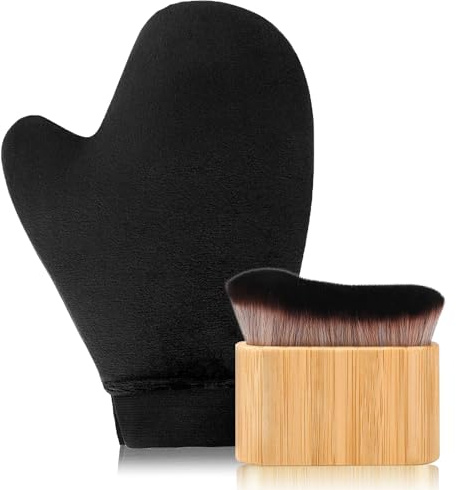 2 in 1 Tanning Mitts Self Tanner Mitt Applicator Self Tanning Mitt and Brush,Tanning Gloves for Self Tan Mitt Applicator Kit Self Tanner Brush Self Tanning Kit for Lotion,Sunless,Spray Tan,Face,Body