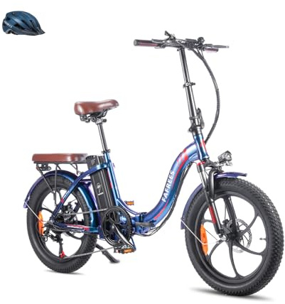 Fafrees F20 PRO elcykel hopfällbar cykel elcykel 20 tum fatbike, 250 W motor 36 V 18 Ah batteri, 20 x 3,0 tums mountainbike elcykel 40 Nm (blå hjälm, färgglad blå)