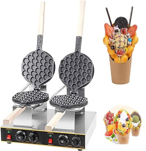 DSeenLeap Macchina per Waffle a Bolle Commerciale, Macchina per Waffle elettrica Rotante a 180° | Piastra per Waffle Antiaderente con Controllo del Tempo e Temperatura Regolabile Doppia da 50 a 250°C