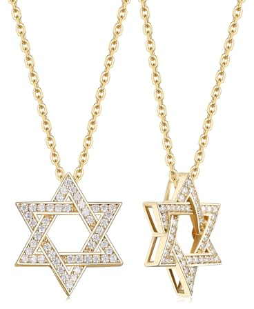 FDYZ Yellow Gold Plated Jewish Star of David Pendant Sterling Silver Imitation Diamond Womens Moissanite Israel Necklace