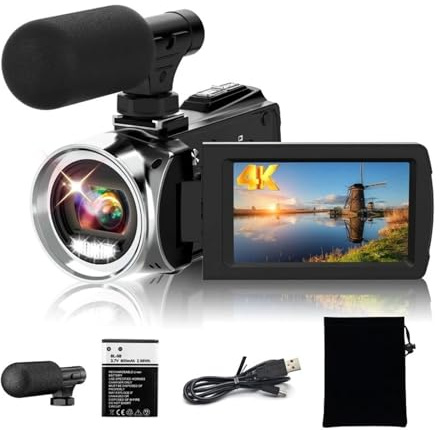 4K-videokamera med mikrofon, 18X zoom, infraröd vloggkamera for 48MP bärbar digital inspelare, livestreaming(16GB SD Card)