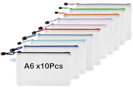 10 Pack A6 Mesh Zipper Wallets, TRANBO Small Zip-Lock Pouches for School Home & Office File Folder, Travel Document Storage, Luggage Items Organizer - 19 × 11.5 cm