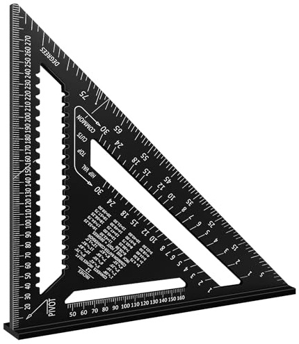 Équerre Menuisier 30cm en Aluminium, Équerre de Charpentier Triangulaire 45° 90°, Règle de Mesure Métallique Multifonction pour Menuiserie (Noir)