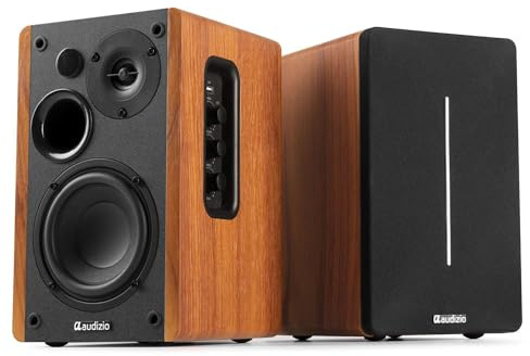 Audizio KS01B Regal Lautsprecher Set | Aktiv 120W HiFi Boxen mit Bluetooth und DSP | Aktive Stereo Lautsprecher für Heimkino & Musik | Tieftöner & Hochtöner | Kompakt & Kraftvoll in Holz Optik