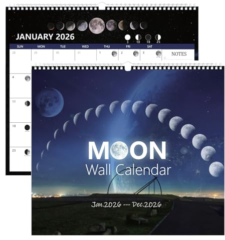 2026 Wall Calendar - Moon Phase Calendar, 12 Month Calendar 14 x 12 Lunar Calendar with Moon Tracking, Twin-Wire Binding, Hanging Hook, Thick Paper Organizing & Planning