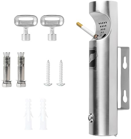 GOEDCH 6,3 × 30 cm Posacenere a parete in acciaio inox: posacenere da parete in acciaio inox per esterni, posacenere pubblico con serratura, posacenere per esterni, per hotel ristorante
