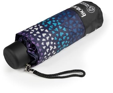 Isotoner Parapluie compact, solide, ouverture/fermeture manuelle, rayure coeur