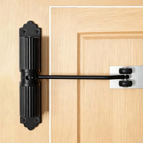 Cierrapuertas automático con doble resorte Cierrapuertas ajustable negro con rodillos para un cierre silencioso Accesorio de aluminio para puertas interiores y exteriores