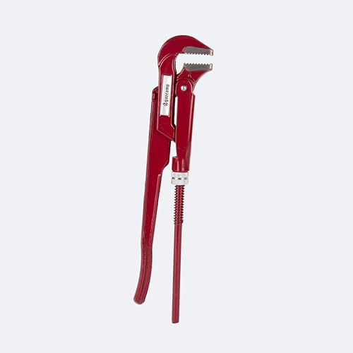 Gazcamp Eck-Rohrzange 90°, Chrom-Vanadium-Stahl, Rot, 320 mm x 1 Zoll, Selbstspannend mit Unverlierbarer Stellmutter, für Rohre und Armaturen
