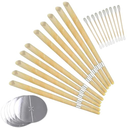 25-Piece Natural Beeswax Ear Candle Set with Protective Disks and Cotton Swabs for Ear Care and Relaxation (Yellow)