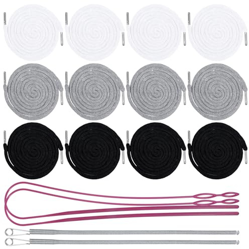 12 Pcs Drawstring with 4 Pcs Threader Tool, 52 Inches Replacement Drawstring Cord, Hoodie String Replacement for Shorts Sweatpants Jackets Pants Trunks Coats (Gray+Black+White)
