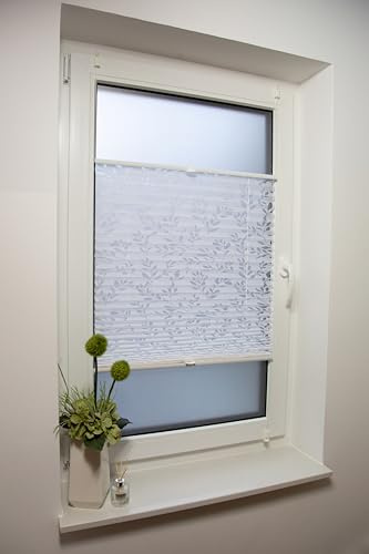 Klemmfix Plissee mit Ausbrenner-Stoff Toronto, ohne Bohren oder Schrauben, inkl. Klemmträger Breite: 60 cm/Länge: 210 cm, Farbe: weiß