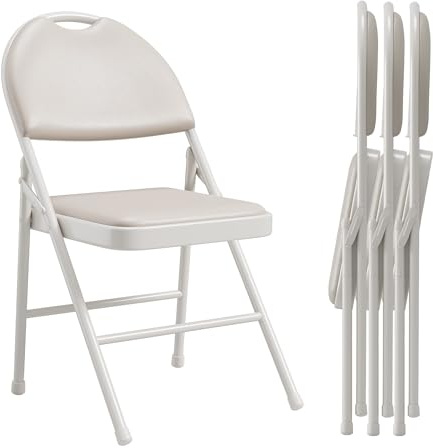 RBFGYIOP Sedie pieghevoli imbottite per sala da pranzo - struttura in metallo robusto - seduta in similpelle PU facile da pulire - schienale ergonomico - ideali per cucina, ufficio, eventi - Beige, 4