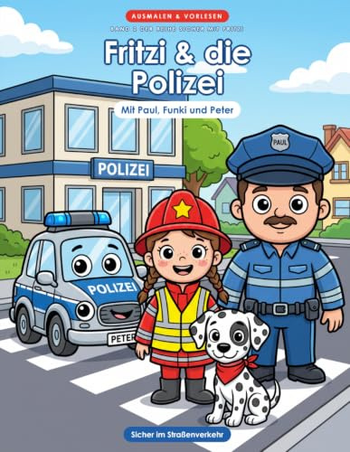 Fritzi & die Polizei: Mein großes Ausmal- & Vorlesebuch – Verkehrserziehung ab 3 | Zebrastreifen, Ampel, Helm & sicherer Schulweg | Polizei als Freund und Helfer