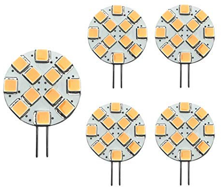 lighteu® 2018 neu! 5x Lampe G4 warmweiß（2900K, 1.9 W, ersetzt 25W Glühlampe,12 SMD 290lm, GU4 Stiftsockel 12V DC, Leuchtmittel 110°Farbwiedergabe (CRI): > 80 Ra