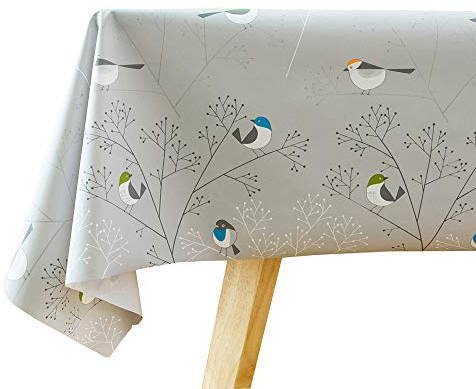 Plenmor Table Cloth Wipe Clean Tablecloth Wipeable PVC Plastic Wipe Clean Waterproof Square Table Cover Protector for Kitchen Picnic Outdoor Indoor (Birds, 137x137 cm)