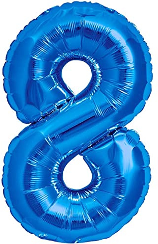 Luftballon 8. Geburtstag Zahl 8 Blau XXL Riesen Folienballon 100cm Geburtstagsdeko Jungen Ballon Zahl Deko zum Geburtstag. Fliegt mit Helium.