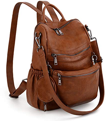 UTO Travel Backpack Womens Ladies Laptop Rucksack Bag with Detachable Waist Pack Coin Purse Vegan Leather Brown