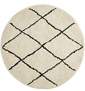 LIFA LIVING Runder Teppich für Wohnzimmer, Flur & Schlafzimmer, Weicher Wollteppich mit Muster in Schwarz & Creme, Gemusterter Wohnzimmerteppich, Ø 160 cm