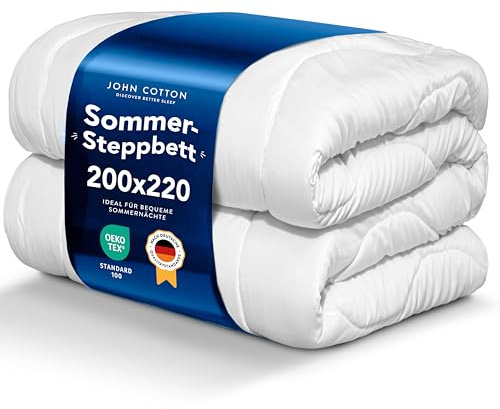 John Cotton New Way Couette 200 x 220 cm – Couette légère pour l'été | Super douce et respirante pour les personnes allergiques | Certifiée Oeko-Test | Couverture fine 220 x 200 cm | Blanc