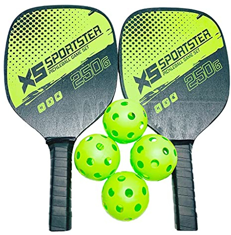 Sharplace Pickleball Paddle Set, Raquettes avec Coussin Confort Grip, 2 Pagaies en Bois, 4 Balles, 1 Sac de Pickleball