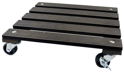 Dörner + Helmer WPC-Pflanzenroller, Quadratisch, 30cm x 30cm, 60kg Tragkraft, 37mm Kunststoffrollen, für Outdoor, Schwarz
