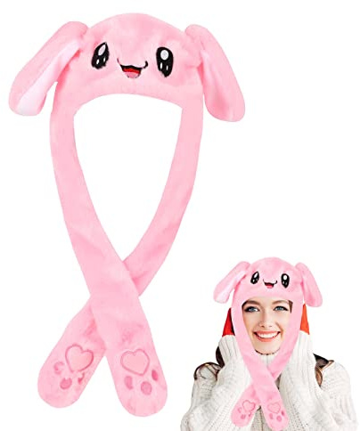 TSLBW Gorro de Conejito de Peluche Divertido con Oreja Móviles, Gorro de Oreja de Animal de Peluche para Mujeres y Niñas Disfraz de Cosplay, Regalos de Fiesta de Cumpleaños de Navidad Rosado