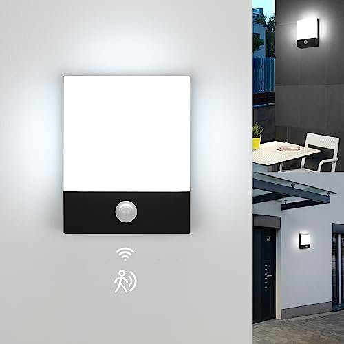 Lightsjoy Lampe de Mur 18W avec Capteur, Lampe Murale IP65 Imperméable à l'eau, Exterieur LED Applique Lampe Murale pour Balcons, Jardins,Via, Garage, Noir (Blanc Froid)
