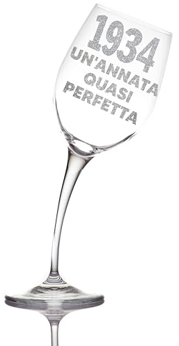 Aurìca Gobelet à vin personnalisé 90 ans – Verre plié de 440 ml en cristal pour anniversaire 90 ans homme et femme avec boîte cadeau incluse – cadeau original « 1935 un vintage presque parfait »
