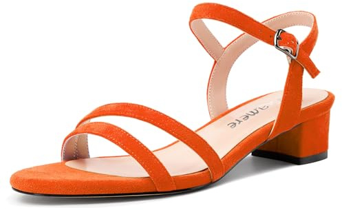 Castamere Femmes Bas Bloc Chunky Kitten Talon Heel Ouvert Bout Lanières Cheville Slingback Sandales Danse Dress 3 CM Heels Orange 37 EU