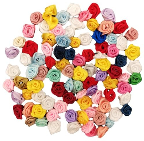 Wisafory 50 rose di raso mini fiocchi, rose di stoffa da cucire, teste di rose artificiali, fiori, applicazioni, rose, teste di stoffa, decorazioni per fai da te, vestiti, decorazione