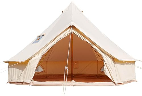 Canvas Bell Tent with Stove Jack - Waterproof and Breathable Yurt, Glamping Tent with Detachable Groundsheet for Camping Party