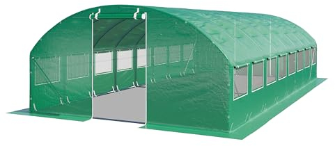 TOOLPORT Foliengewächshaus Gewächshaus 4x8m stabil & langlebig mit Fenster - reißfeste PE Plane 180g/m² grün transparent