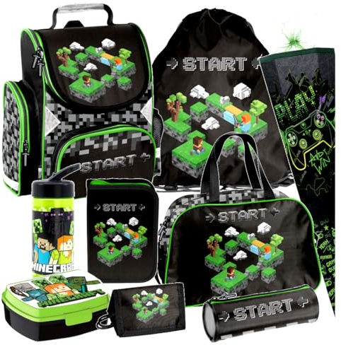 Games Play Pixel 8 Teile Set Tornister Ranzen Schulranzen Tasche Federmappe Rucksack Schultüte 85 cm mit Sticker-von-Kids4shop Schulrucksack