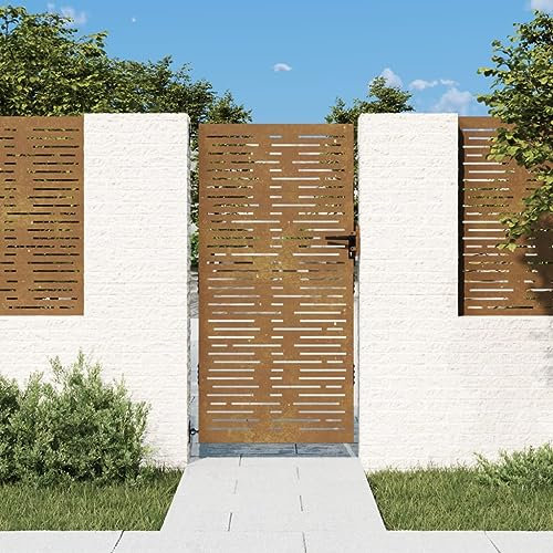 Keyroto Puerta de jardín, puerta de entrada, valla, puerta de jardín, metal, acero corten, diseño cuadrado, 85 x 200 cm