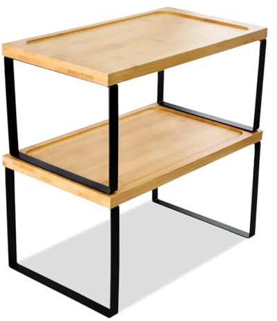 HALE OTEIR Gewürzregal Holz,2er Set Küchen-Organizer, Küchenschrank, Regal, Organizer, Schrank, Aufbewahrung, stapelbar, Gewürzhalter, Holz, Erweiterbares Lagerregal für Küchenschränke Utensilien