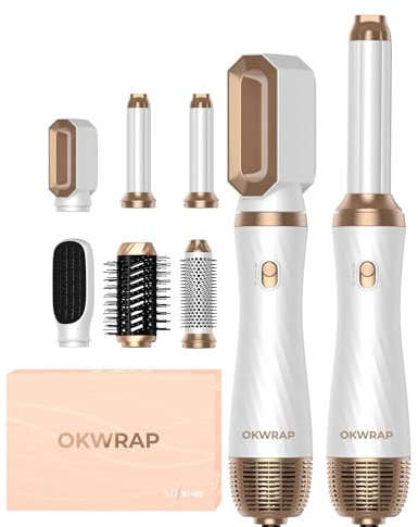 Airstyler, OKWRAP Hair Styler Set 6 In 1 Mit Rundbürstenföhn Haarstyler Warmluftbürste Thermal Brush Airflow Lockenstab Automatisch, Volumen Föhnbürste,Für Glätten, Trocknen, Volumen, Locken
