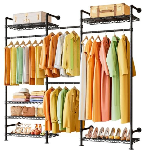 Uptyia Perchero de Alta Resistencia Ajustable (195–235 cm) – Armario Abierto con Barras para Colgar Ropa y Estantes, Kit de Almacenamiento para Vestidor o Walk-in Closet, Color Negro