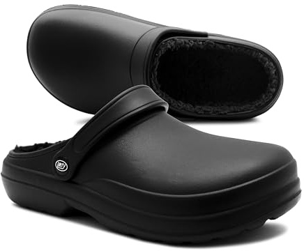 IMTY Mens Clogs Warm Fleece Lined Thermal Garden Clogs Waterproof Lightweight EVA Adjustable Faux Fur Slippers Hospital House Shoes