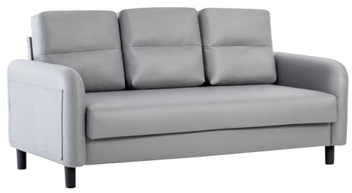 Chebinsiti 3 Seater Sofa, Modern Faux Leather Sofa Couch Upholstered Sofa Settee Large Sofas for Living Room, Guest Room, Bedroom, Office, Grey