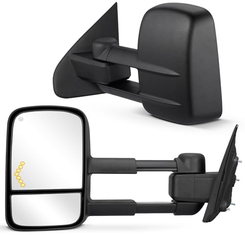 BDFHYK Tow Mirrors Compatible with Chevy Silverado GMC Sierra 1500 2500 3500 HD 2014 2015 2016 2017 2018, Heated Towing Mirrors Pair Adjustable Manual Folding and Telescoping Arrow Turn Light, Black