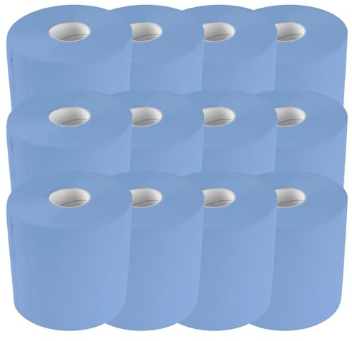 TECPO Rotolo di carta da 6000 fogli, 21 x 34 cm, perforato a 2 strati, rotolo di panno riciclato blu, per pulizia assorbente, adatto per industria, officina, ristorante e commerciale (12 x 500 fogli)