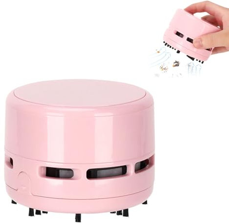 Comioke Mini Aspirateur de Table, Mini Aspirateur de Bureau, Portable Table Vacuum Cleaner pour Table, Bureau, Coussin, Voiture, Clavier, sans Câble, 2 x Batteries AA - Batterie Non Incluse (Rose)